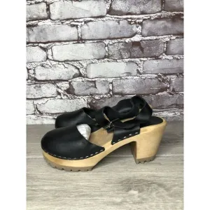 MIA Greta Black Leather Ankle Strap Wooden Heel Sandals Women’s Sz 38EU/7.5M US