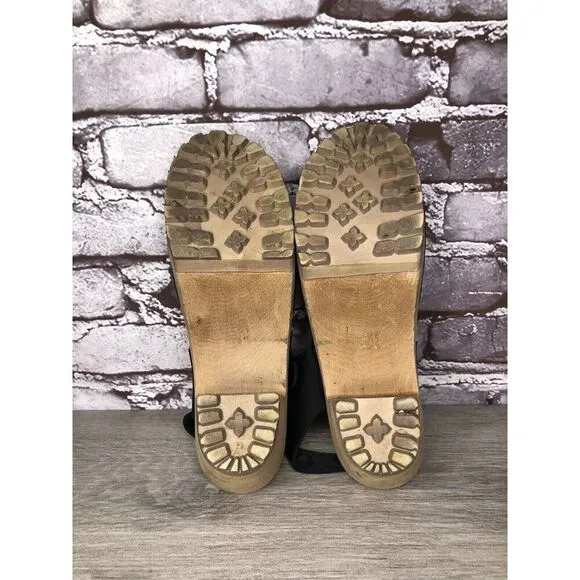 MIA Greta Black Leather Ankle Strap Wooden Heel Sandals Women’s Sz 38EU/7.5M US