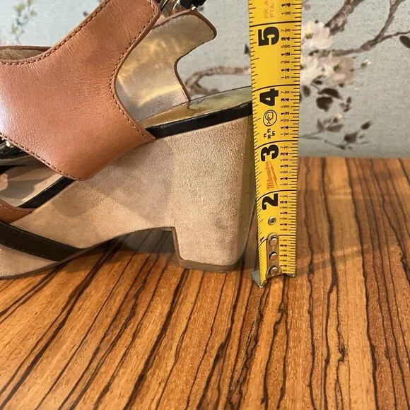 Michael by Michael Kors Leather Criss Cross Wedge Sandals Brown/Black Size 6.5M