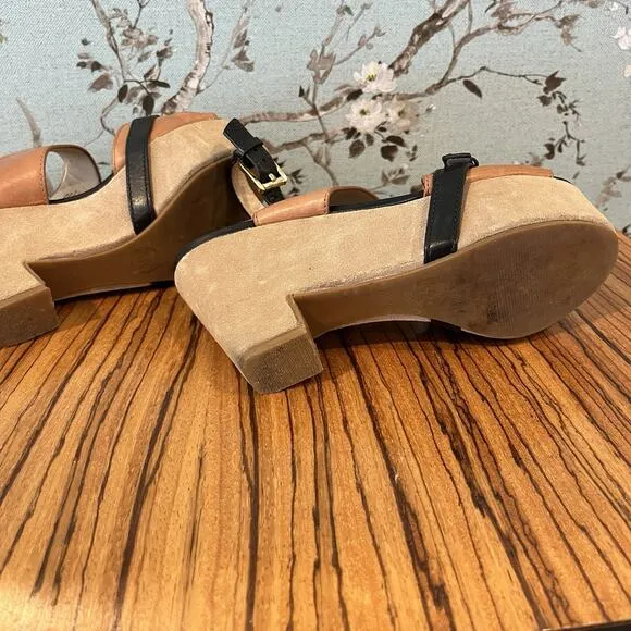 Michael by Michael Kors Leather Criss Cross Wedge Sandals Brown/Black Size 6.5M