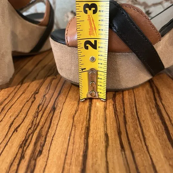 Michael by Michael Kors Leather Criss Cross Wedge Sandals Brown/Black Size 6.5M
