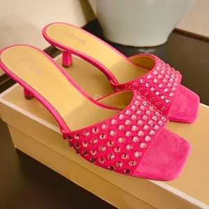 Michael Kors Amal kitten heel bejeweled slide sandals, bubblegum pink, 6.5 NIB