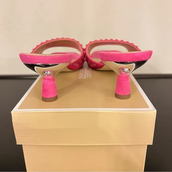 Michael Kors Amal kitten heel bejeweled slide sandals, bubblegum pink, 6.5 NIB