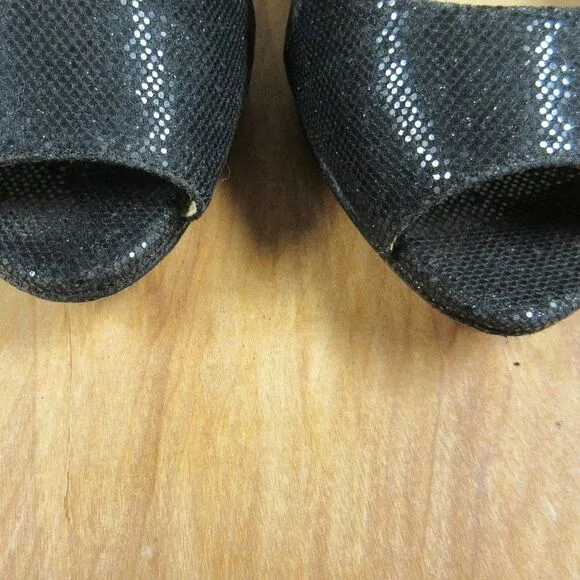 MICHAEL KORS Black Sparkle Strappy Heels Womens Sz 9 Peep Toe Glitter Sandals
