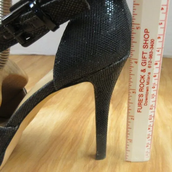 MICHAEL KORS Black Sparkle Strappy Heels Womens Sz 9 Peep Toe Glitter Sandals