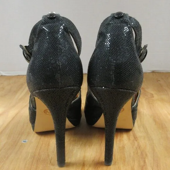 MICHAEL KORS Black Sparkle Strappy Heels Womens Sz 9 Peep Toe Glitter Sandals