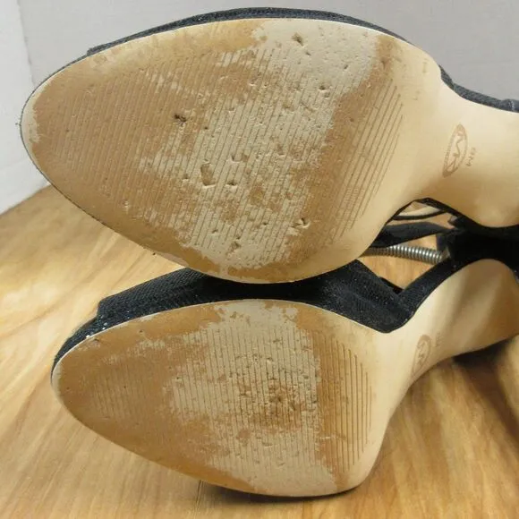 MICHAEL KORS Black Sparkle Strappy Heels Womens Sz 9 Peep Toe Glitter Sandals