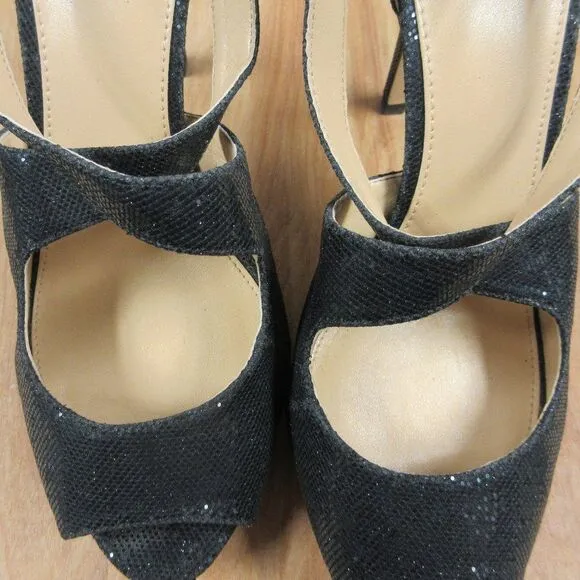 MICHAEL KORS Black Sparkle Strappy Heels Womens Sz 9 Peep Toe Glitter Sandals