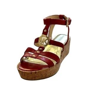 Michael Kors Burnt Orange Crinkled Patent Leather Nash Wedge Sandals Size 8