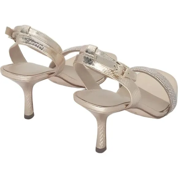 Michael Kors Carrie Rhinestoned Leather Sandals Gold 8M