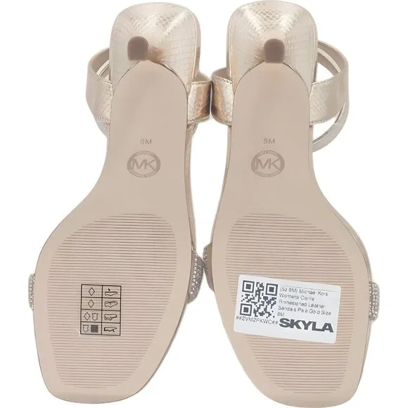 Michael Kors Carrie Rhinestoned Leather Sandals Gold 8M