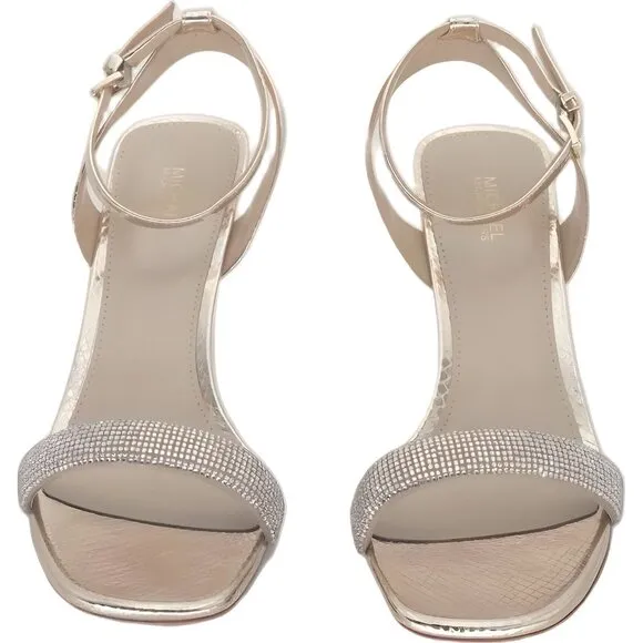 Michael Kors Carrie Rhinestoned Leather Sandals Gold 8M
