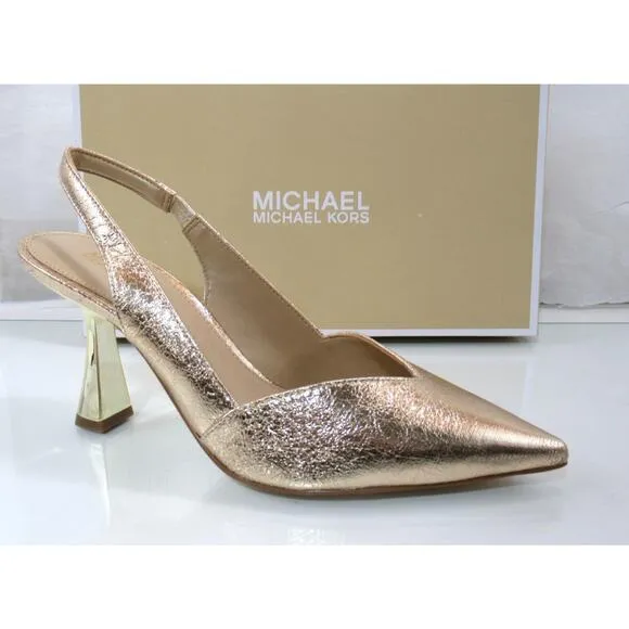 Michael Kors Chelsea Slingback Heels Sandals Pumps Metallic Pale gold Size 7