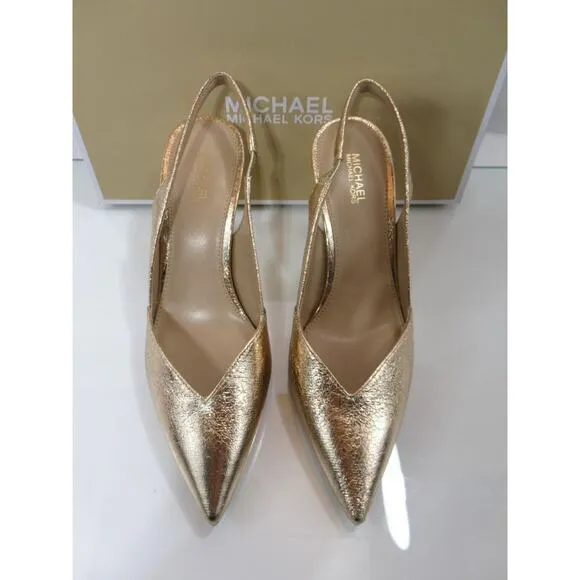 Michael Kors Chelsea Slingback Heels Sandals Pumps Metallic Pale gold Size 7