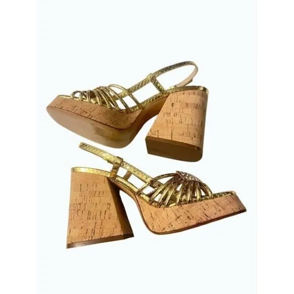Michael Kors Collection Buffy Runway Metallic Seashell Gold Sandals 37.5 US 7