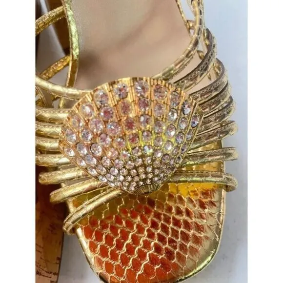 Michael Kors Collection Buffy Runway Metallic Seashell Gold Sandals 37.5 US 7