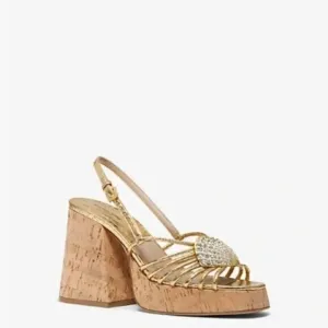 Michael Kors Collection Buffy Runway Metallic Seashell Gold Sandals 37.5 US 7