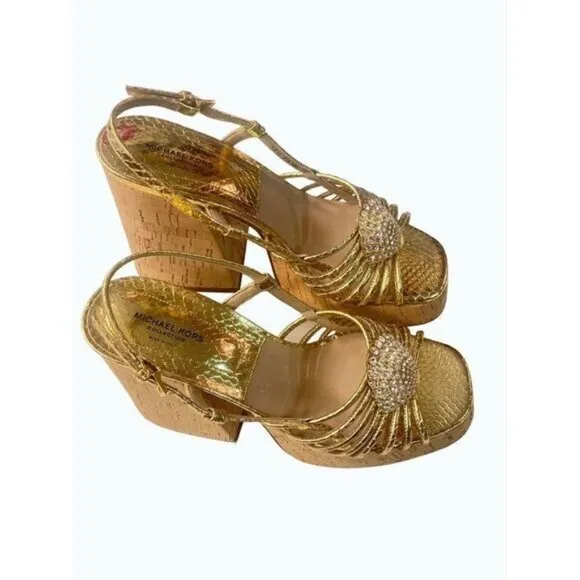Michael Kors Collection Buffy Runway Metallic Seashell Gold Sandals 37.5 US 7