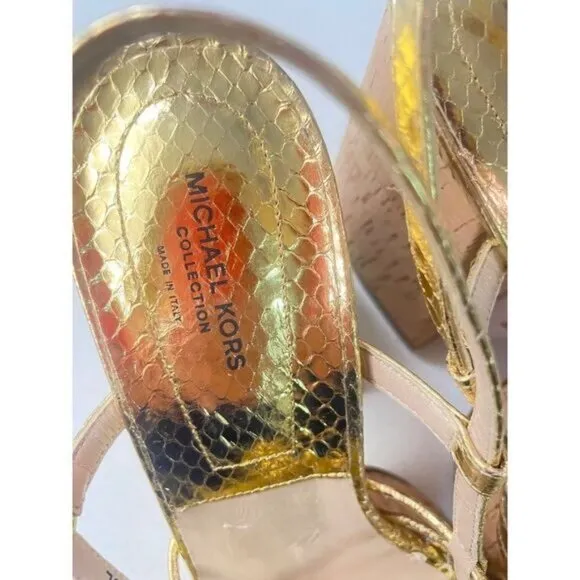 Michael Kors Collection Buffy Runway Metallic Seashell Gold Sandals 37.5 US 7