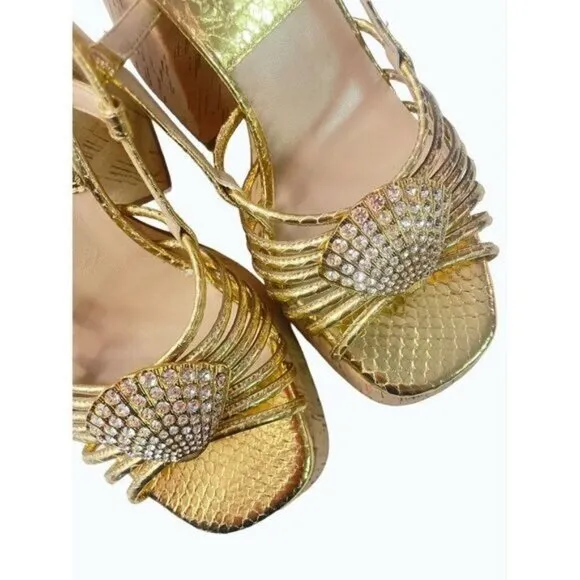 Michael Kors Collection Buffy Runway Metallic Seashell Gold Sandals 37.5 US 7