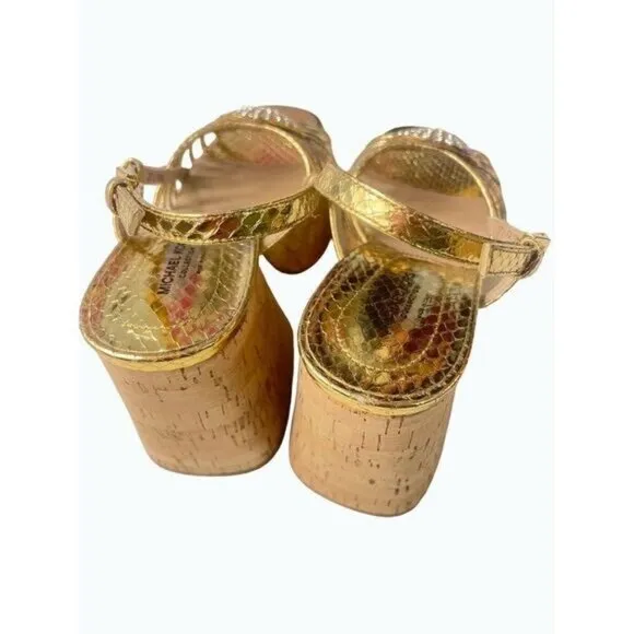 Michael Kors Collection Buffy Runway Metallic Seashell Gold Sandals 37.5 US 7