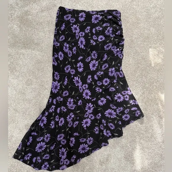 MICHAEL KORS COLLECTION Daisy-Print Silk Crepe De Chine Asymmetric Skirt - sz 4