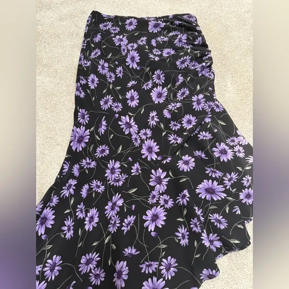 MICHAEL KORS COLLECTION Daisy-Print Silk Crepe De Chine Asymmetric Skirt - sz 4