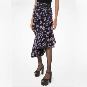 MICHAEL KORS COLLECTION Daisy-Print Silk Crepe De Chine Asymmetric Skirt - sz 4