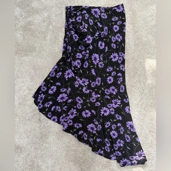 MICHAEL KORS COLLECTION Daisy-Print Silk Crepe De Chine Asymmetric Skirt - sz 4