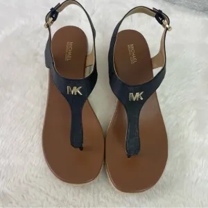 Michael Kors Laney Saffiano Leather Espadrille Wedge Sandals Size 9