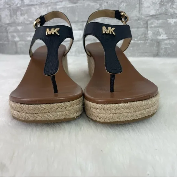 Michael Kors Laney Saffiano Leather Espadrille Wedge Sandals Size 9