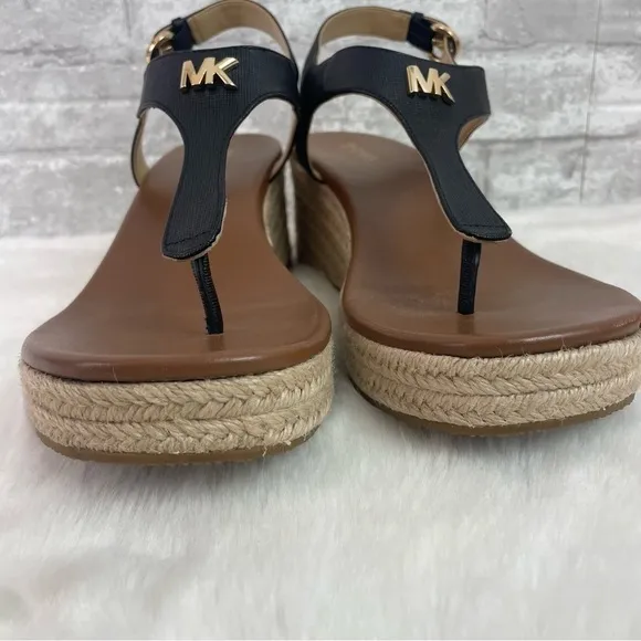 Michael Kors Laney Saffiano Leather Espadrille Wedge Sandals Size 9