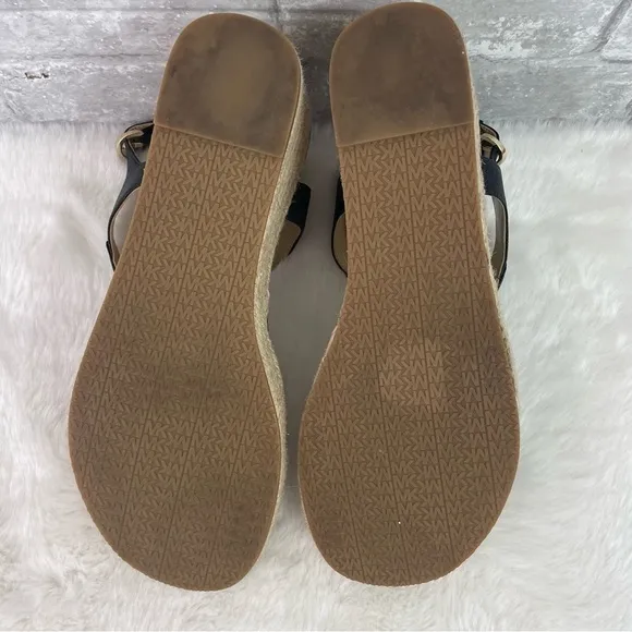 Michael Kors Laney Saffiano Leather Espadrille Wedge Sandals Size 9