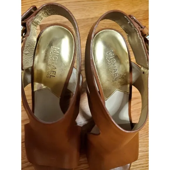 Michael Kors MK Brown Wedge Sandals Size 8