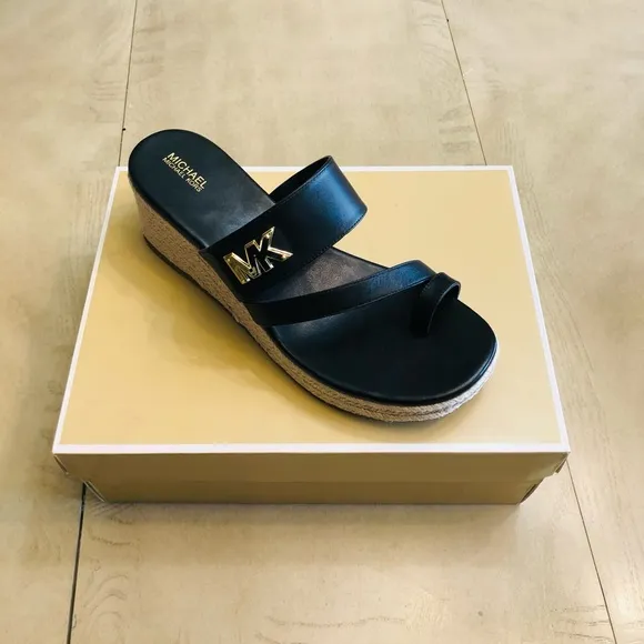 MICHAEL KORS Sidney Espadrille Black Wedge Sandals Size 10 M
