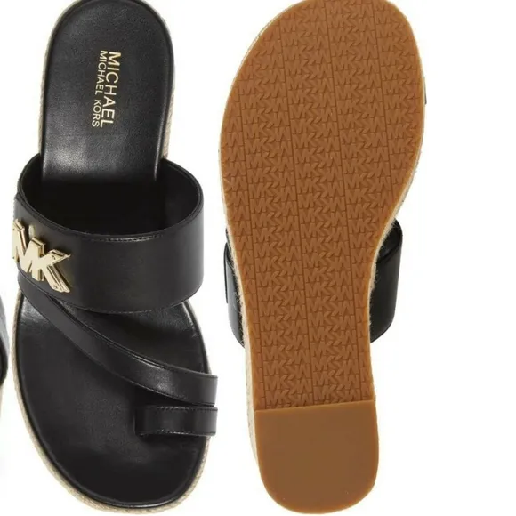 MICHAEL KORS Sidney Espadrille Black Wedge Sandals Size 10 M