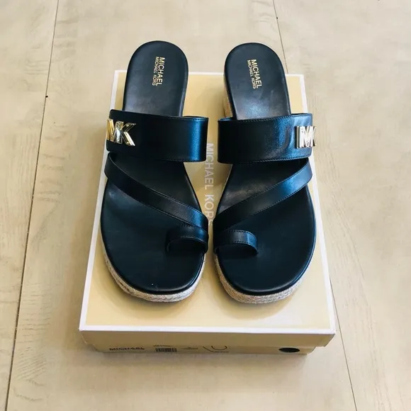 MICHAEL KORS Sidney Espadrille Black Wedge Sandals Size 10 M