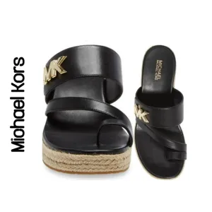 MICHAEL KORS Sidney Espadrille Black Wedge Sandals Size 10 M