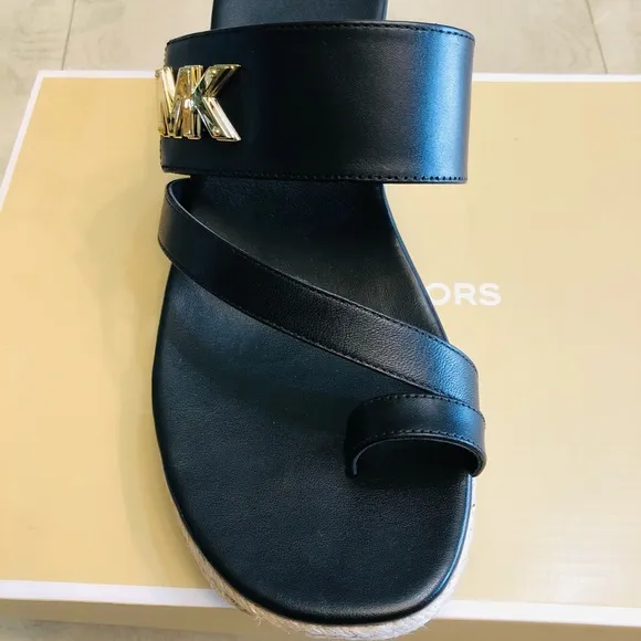 MICHAEL KORS SIDNEY ESPADRILLE WEDGE BLACK SANDAL SIZE 8