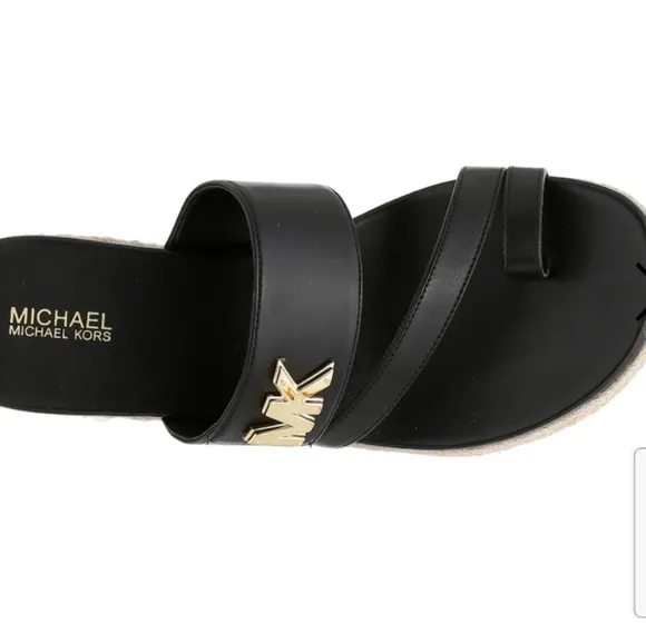 MICHAEL KORS SIDNEY ESPADRILLE WEDGE BLACK SANDAL SIZE 8