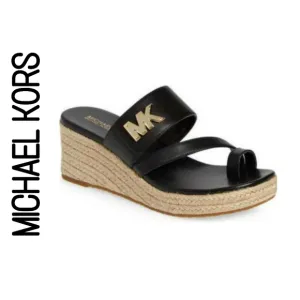 MICHAEL KORS SIDNEY ESPADRILLE WEDGE BLACK SANDAL SIZE 8