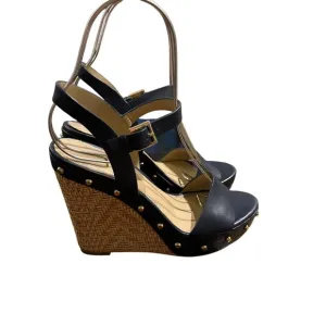 Michael Kors Studded Leather  Navy Wedge Sandals  Size 7.5