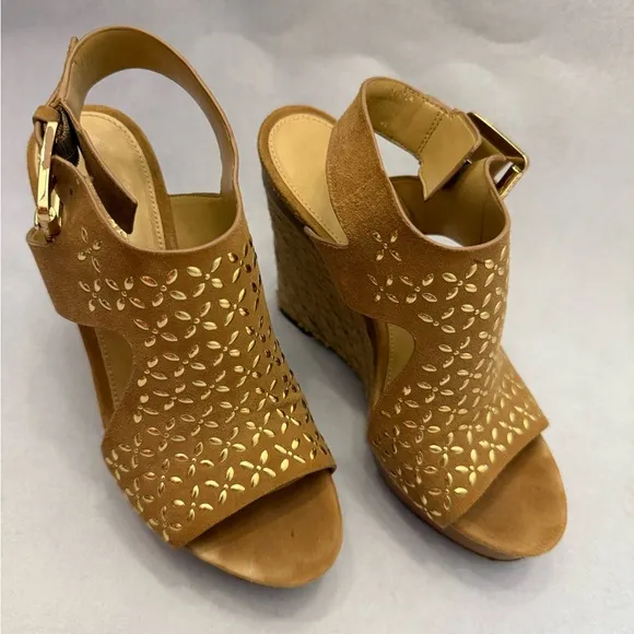 Michael Kors Tan Suede Wedge Sandals Sz 6