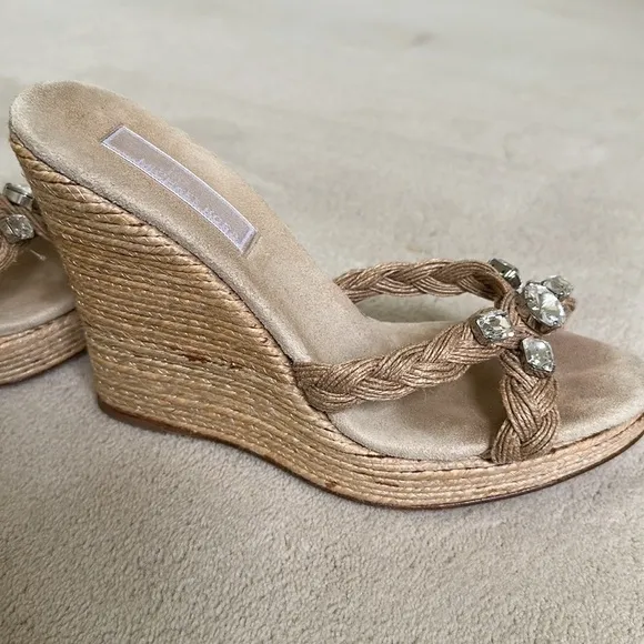 Michael Kors Wedge Sandals with Diamante Accents Size 8.5