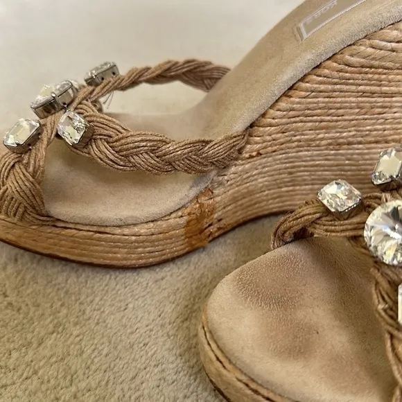 Michael Kors Wedge Sandals with Diamante Accents Size 8.5