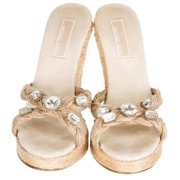 Michael Kors Wedge Sandals with Diamante Accents Size 8.5
