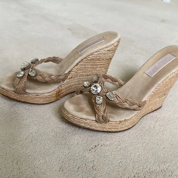 Michael Kors Wedge Sandals with Diamante Accents Size 8.5