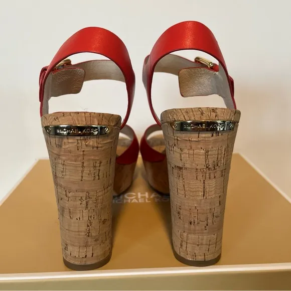 Michael Kors Women's Natalia Mandarin Leather Heel Cork  Platform Sandals New
