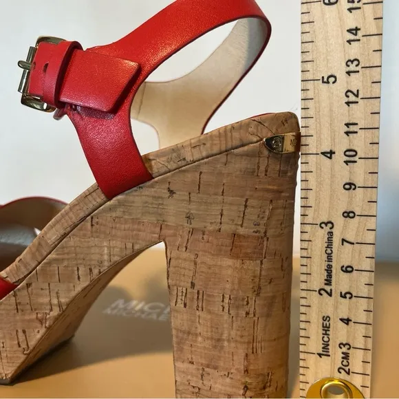 Michael Kors Women's Natalia Mandarin Leather Heel Cork  Platform Sandals New