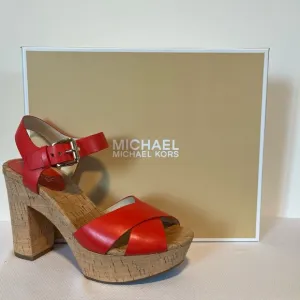 Michael Kors Women's Natalia Mandarin Leather Heel Cork  Platform Sandals New